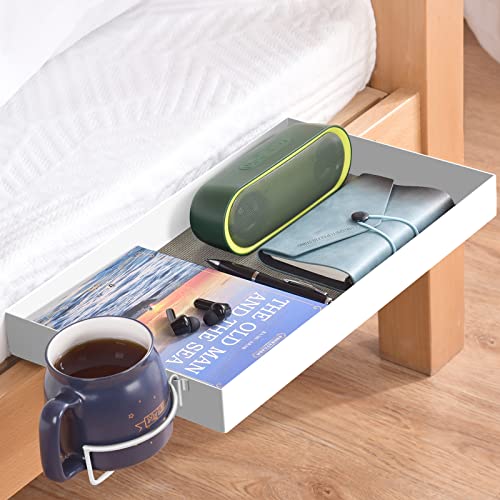 Adowes Bedside Shelf with Removable Cup Holder Metal Bed Shelf for Bunk Loft Collage Dorm Room Esstenial for Boy Girl Bedside Caddy White