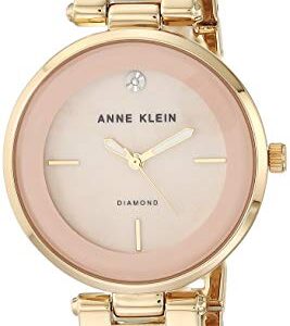 Anne Klein Women's AK/2512LPGB Diamond-Accented Gold-Tone and Blush Pink Marbleized Bangle Watch
