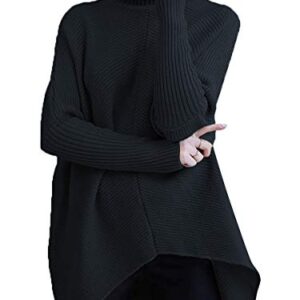 ANRABESS Women's Casual Long Batwing Sleeve Turtleneck Black Sweater Pullover Knit Jumper A87hei-M