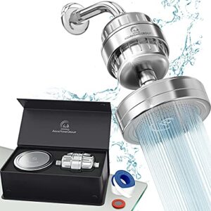 AquaHomeGroup Luxury Filtered Shower Head Set 15 Stage Shower Filter for Hard Water Removes Chlorine and Harmful Substances - Showerhead Filter High Output