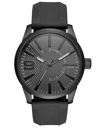 Diesel Men's 46mm Rasp Quartz Stainless Steel and Silicone Three-Hand Watch, Color: Black (Model: DZ1807)