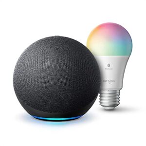 Echo (4th Gen) | Charcoal with Sengled Bluetooth Color bulb | Alexa smart home starter kit