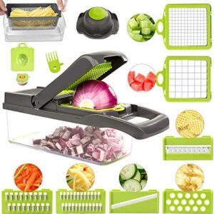 FUKTSYSM Mandolin Slicer - Newest Design Vegetable Chopper, 11 in 1 Mandoline Slicer Adjustable Vegetable Cutter, Vegetable Cutter with Julienne Grater Include Clean Brush and Hand Guard (Gray)
