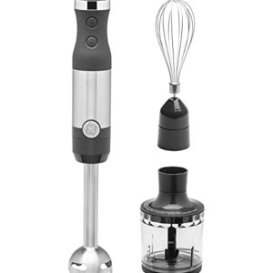 GE Immersion Blender | Handheld Blender for Shakes, Smoothies, Baby Food & More | Includes Whisk & Blending Jar | 2-Speed | Interchangeable Attachment for Easy Clean | 500 Watts | Stainless Steel