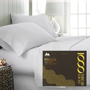 High Thread Count Best Bed Sheets 100% Egyptian Cotton Sheets Set - Silver Long-Staple Cotton Queen Sheet for Bed, Fits Mattress Upto 18'' Deep Pocket, Soft & Silky Sateen Weave Sheets