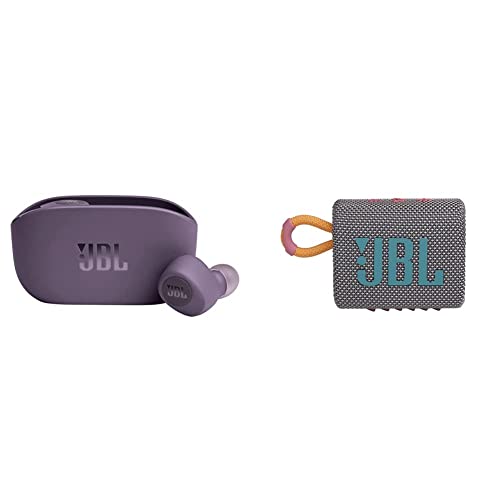 JBL Vibe 100 TWS - True Wireless in-Ear Headphones - Purple & Go 3: Portable Speaker with Bluetooth, Builtin Battery, Waterproof and Dustproof Feature Gray JBLGO3GRYAM