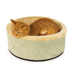 K&H PET PRODUCTS Thermo-Kitty Heated Cat Bed Small 16 Inches Sage/Tan
