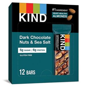 KIND Nut Bars, 1.4 Ounce (Pack of 12), Dark Chocolate Nuts and Sea Salt, Gluten Free, 5g Sugar, 6g Protein