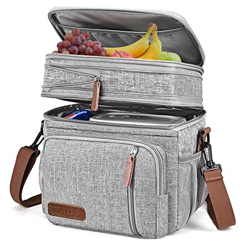 Lunch Bag for Women Men Double Deck Lunch Box - Leakproof Insulated Soft Large Lunch Cooler Bag, MIYCOO (Grey,15L )