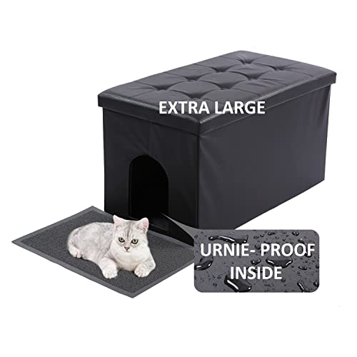 MEEXPAWS cat Litter Box Enclosure Furniture Hidden , Cat washroom Bench Storage Cabinet | Extra Large | Dog Proof | Waterproof Inside / Easy Clean | Easy Assembly | Odor Control (X-Large Black)