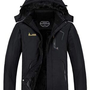 MOERDENG Men's Waterproof Ski Jacket Warm Winter Snow Coat Mountain Windbreaker Hooded Raincoat, Black, Large