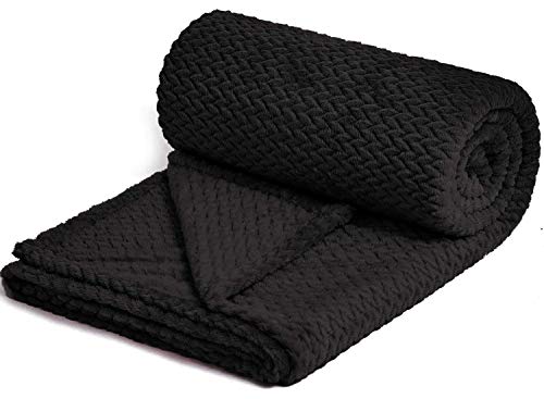 NEWCOSPLAY Super Soft Throw Blanket Premium Silky Flannel Fleece Leaves Pattern Lightweight Blanket All Season Use (Black, Throw(50"x60"))