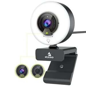 NexiGo N960E 1080P 60FPS Webcam with Light, Software Included, Fast AutoFocus, Built-in Privacy Cover, USB Web Camera, Dual Stereo Microphone, for Zoom Meeting Skype Teams Twitch