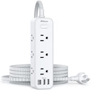 Power Strip Surge Protector with 9 Outlets 2 USB Ports 1 USB C,3 Sided 5Ft Braided Extension Cord,Flat Plug Wall Mount Wall Outlets Extender Desktop Charging Station for Home,Office
