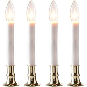 PREXTEX Christmas Candles - Set of 4 Brass Plated Window Electric Candle Set for Home, Kitchen with Automatic On/Off Sensor for Dusk to Dawn, Christmas Lights, Candle Lamp, Party Lights