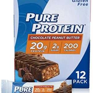 Pure Protein Bars, High Protein, Nutritious Snacks to Support Energy, Low Sugar, Gluten Free, Chocolate Peanut Butter, 1.76oz, 12 Count (Pack of 1)