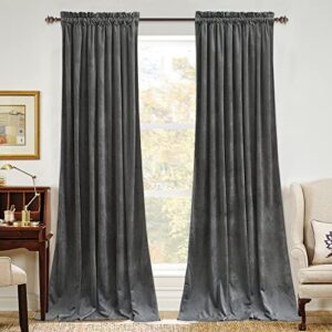 StangH Velvet Curtains 108 inches Long - Heavy-Duty Blackout Velvet Drapes Heat & Chill Resistant Window Panels for Villa/Patio Door, Grey, 52 by 108-inches, 2 Pcs