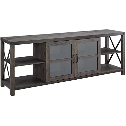 Walker Edison Sedalia Modern Farmhouse Metal-X Glass Door Stand for TVs up to 80 Inches, 1 Pack, Sable Grey