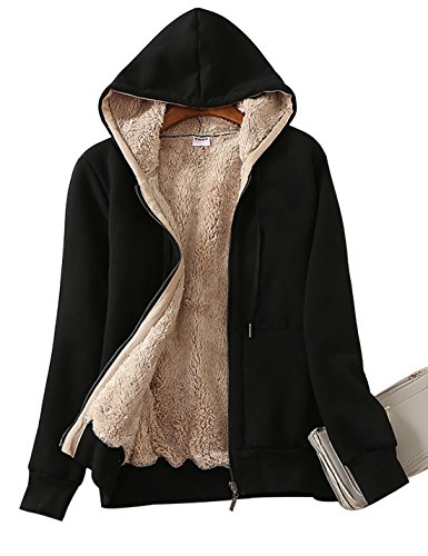 Yeokou Women's Casual Full Zip Up Sherpa Lined Hoodie Sweatshirt Jacket Coat (Medium, Black)