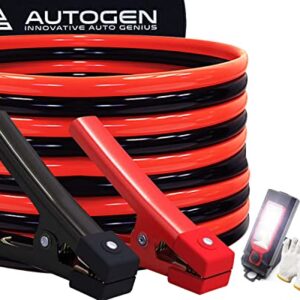 AUTOGEN Heavy Duty Jumper Cables, Booster Cables 1 Gauge 30Feet 900AMP Automotive Jumper Cables Kit for Car, SUV, and Trucks with Professional Clamps，Carrying Bag Lights and Safety Gloves