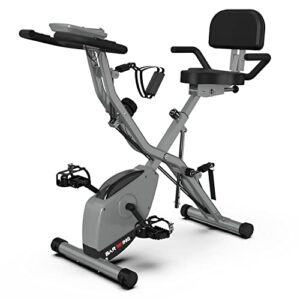BARWING Stationary Exercise Bike for Home Workout | 4 IN 1 Foldable Indoor Cycling Spin Bike for Seniors | 300 LB Capacity More Magnetic Resistance Seat Backrest Adjustments - Gray-1