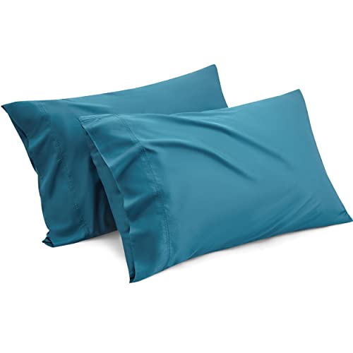 Bedsure Viscose from Bamboo Pillow Cases Queen 2 Pack - Teal Silk Cooling Pillowcase Set of 2, Satin Pillowcases for Hair and Skin, Soft & Breathable Pillow Case with Envelope Closure, 20x30 inches