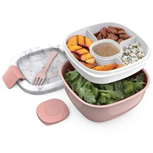 Bentgo® Salad - Stackable Lunch Container with Large 54-oz Salad Bowl, 4-Compartment Bento-Style Tray for Toppings, 3-oz Sauce Container for Dressings, Built-In Reusable Fork & BPA-Free (Blush Marble)
