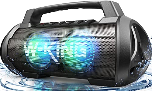 Bluetooth Speakers, W-KING 70W Waterproof Bluetooth Speaker Loud, Vivid Lights/Mic Slot/Deep Bass/Stereo Sound/42H Play/TF/EQ/Power Bank, Karaoke Outdoor Portable Wireless Speaker for Home/Party/Beach