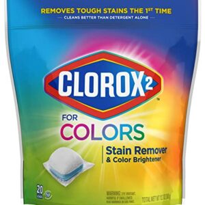 Clorox 2 for Colors Stain Remover and Color Brightener Packs, 20 Count (Pack of 6) (Package May Vary)