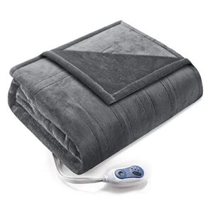 Comfort Spaces Luxury Microplush Electric Wrap Blanket Super Soft and Warm Reversible Heated Throw Poncho with Auto Shutoff, 50"x64", Grey