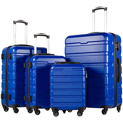 Coolife Luggage 4 Piece Set Suitcase Spinner Hardshell Lightweight TSA Lock (family set-blue1)