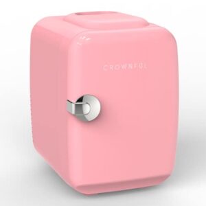 CROWNFUL Mini Fridge, 4 Liter/6 Can Portable Cooler and Warmer Personal Refrigerator for Skin Care, Cosmetics, Beverage, Food,Great for Bedroom, Office, Car, Dorm, ETL Listed (Pink)