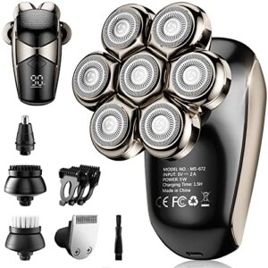 Detachable Head Shavers for Men, SHPAVVER 5-in-1 Electric Razor, IPX7 Waterproof Head Shaver for Bald Men, Wet /Dry LED Display Rechargeable 7D Rotary Shaver Grooming Kit with Type-C Charge