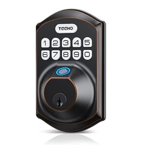 Fingerprint Door Lock - TEEHO TE002 Keyless Entry Door Lock Deadbolt - Electronic Door Lock with Keypad - Combination Door Lock - Easy Installation - Oil-Rubbed Bronze