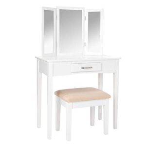 Frenchi Home Furnishing Vanity Set, Three Mirror, White