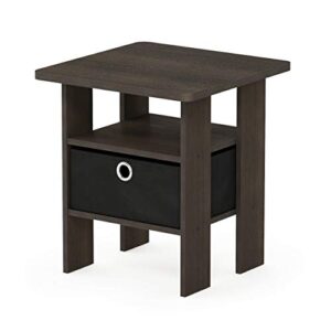 Furinno Andrey End Table / Side Table / Night Stand / Bedside Table with Bin Drawer, Dark Brown/Black