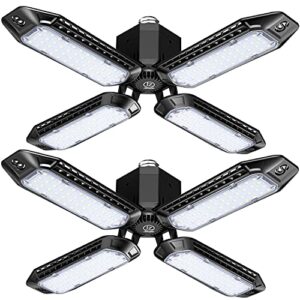 Garage Lights, 2 Pack LED Garage Light, 80W Ceiling LED Shop Lights, 10000LM 6500K LED Deformable 4 Panel garage light fit E26 Base, Led Garage Lighting for home, Workshop,Basement, attic,warehouse