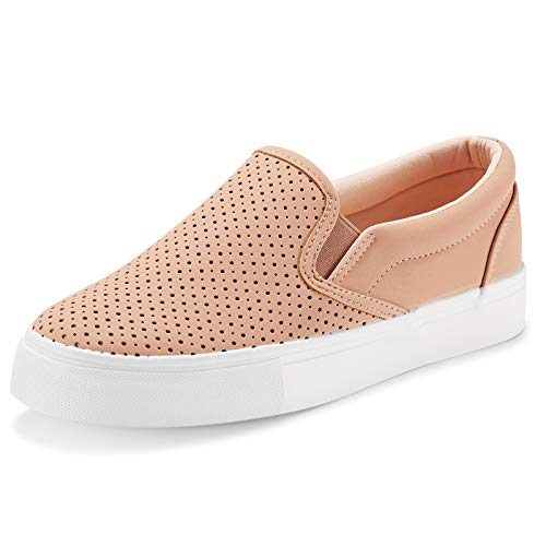 JENN ARDOR Women’s Fashion Sneakers Perforated Slip on Flats Comfortable Walking Casual Shoes (7, Pink)