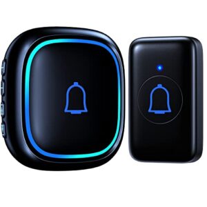 Mini Wireless Doorbell IP66 Waterproof 1000ft Range with 56 Ringtones 7 Levels Adjustable Volume 115dB and Mute Mode LED Flash with Memory Function Mini Battery Powered Door Bell Chime Kit