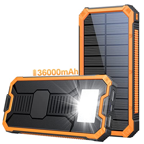 Power-Bank-Solar-Charger - 36000mAh Solar Power Bank, PD 20W Quick Charge,Drop-Proof Waterproof Dustproof Built-in LED Flashlight for iPhone, Tablet, Samsung and More USB Device(Orange)