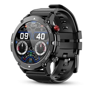 PUREROYI Smart Watch for Men Bluetooth Call (Answer/Make Call) IP68 Waterproof 1.32'' Military Tactical Fitness Watch Tracker for Android iOS with Heart Rate Monitor Outdoor Sports Smartwatch(Black)