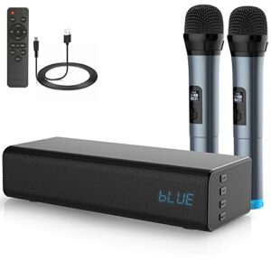 Pyle Sound Bars for TV Bluetooth Soundbar DSP Tech w/ 2 Wireless Microphones & Remote Control, 10" 20W Mini Sing Bar Audio System for Home PC/Theater/Gaming/Projector, A2DP, AVRCP, USB/AUX PKWMA210