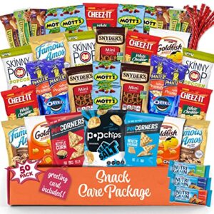 Snack Box Variety Pack (50 Count) Candy Gift Basket -valentines day College Student Care Package, Prime Food Arrangement Chips, Cookies, Bar's - Ultimate Birthday Treat for Women, Men, Adults, Teens, Kids