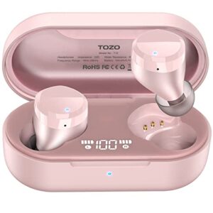 TOZO T12 Wireless Earbuds Bluetooth Headphones Premium Fidelity Sound Quality Wireless Charging Case Digital LED Intelligence Display IPX8 Waterproof Earphones Built-in Mic Headset for Sport Rose-Gold