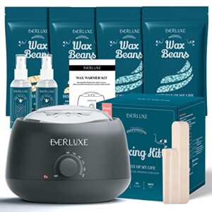 Waxing Kit for Women Men, EVERLUXE Wax Warmer Hair Removal Kit, Hard Wax Kit with 4 Packs of Wax Beads, Wax Beads Kit for All Hair Types, Legs, Face, Eyebrows, Bikini