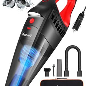 AstroAI Car Vacuum, Car Accessories, Portable Handheld Vacuum Cleaner with 7500PA/12V High Power, LED Light and 16.4 Ft Cord, Car Cleaning Kit with 3 Filters for Daily Cleaning (Red) Gifts for Him