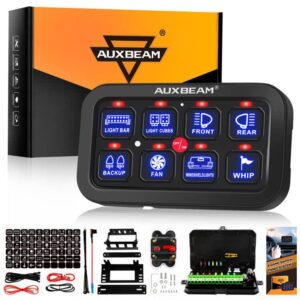 Auxbeam 8 Gang Switch Panel, Universal Circuit Control Relay System Box with Automatic Dimmable On-Off LED Switch Pod Touch Switch Box for Car Pickup Truck Jeep Boat UTV SUV, BA80 Blue 2 Year Warranty