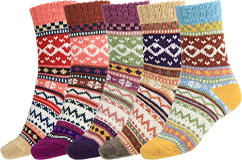 BomKinta Women Boot Socks Fall Cozy Warm Crew Socks Christmas Gift for Women (5 Pairs)