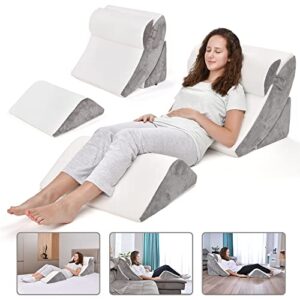 BRITENWAY Bed Wedge Pillow Set – 4pc Orthopedic Wedge Pillow Set for Sleeping – 45D Memory Foam Post-Surgery Pillows for Back, Neck, Head, Shoulders Support & More – Ergonomic