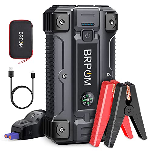 BRPOM Car Jump Starter, 3000A Peak 23800mAh (Up to 10.0L Gas or 8.0L Diesel Engine, 50 Times) 12V Auto Booster Battery Charger Jump Box with Quick Charger Smart Jump Cables (3000A)